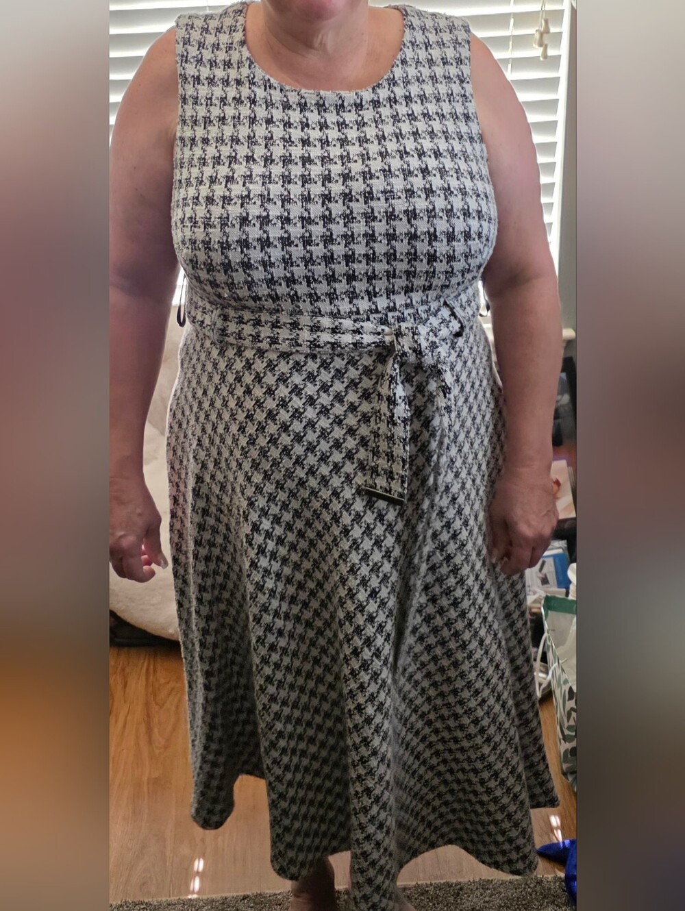 NWT Andrew Marc Elegant Black and White Houndstooth Sleeveless Dress Sz 16